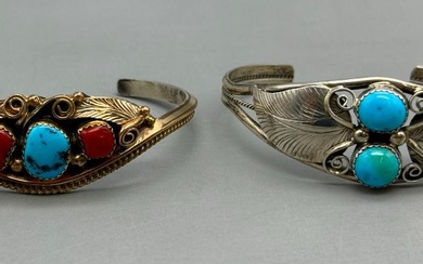 Two Bracelets - One 12K Gold Filled On Sterling Silver With Turquoise And Coral By Justin Morris