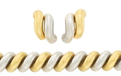 Two-Color Gold Bracelet and Pair of Earclips, Buccellati