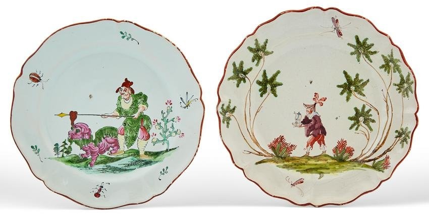 Two Continental Chinoiserie Decorated Faience Plates