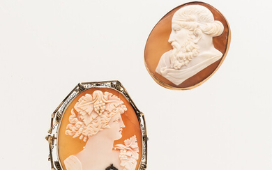 Two Gold and Shell Cameo Brooches
