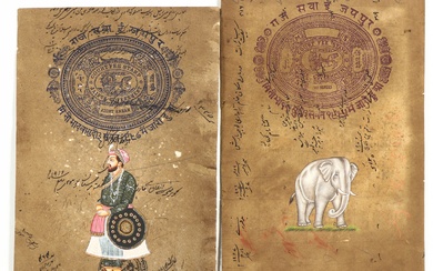 Two Indian miniature paintings on older stamp paper, 19th century (2)