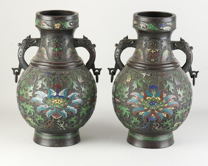 Two Japanese bronze cloisonnÃ© vases