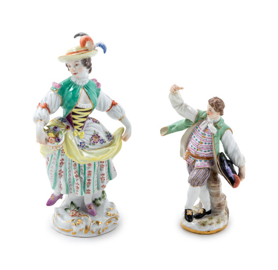 Two Meissen Painted and Parcel Gilt Porcelain Figures