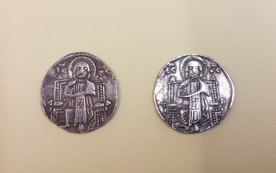 Two Serbian King Stefan Dragutin or Stefan Uros I silver dinar coins, c. 1276 - 1282, one with small perforation.