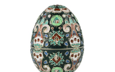 Two-part decorative silver Easter egg with cloisonne enamel.