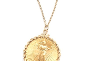 U.S. Gold Coin, 14k Yellow Gold, Metal Pendant Necklace