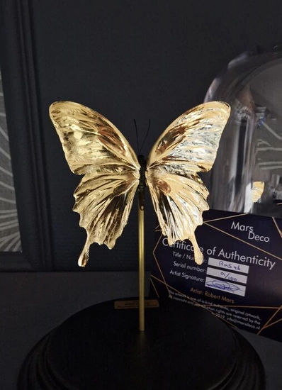 Unique 24ct Gold Leaf Gilded Papilio butterfly - under dome - with COA - 27×17×17 cm - 2.2 kg