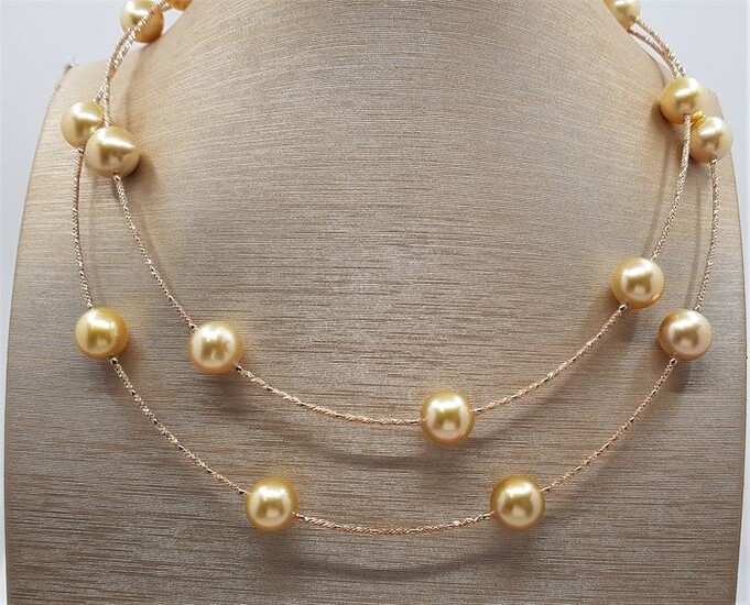 United Pearl -10x11mm Golden South Sea Pearls - 18 kt. Pink gold - Necklace