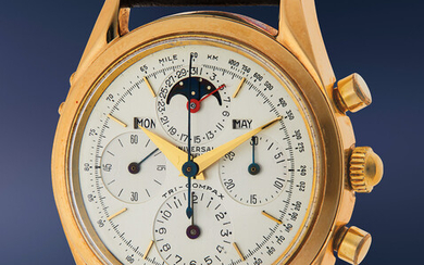 Universal, Ref. 330.194 A fine and attractive yellow gold triple calendar chronograph wristwatch with moon phase