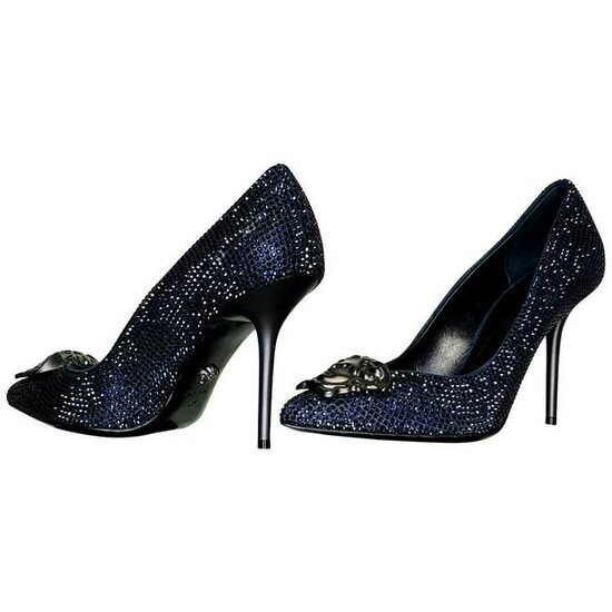 VERSACE BLUE SAPPHIRE CRYSTAL PALAZZO pump shoes