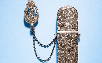 VICTORIAN SILVER CHATELAINE AND EYEGLASS CASE.