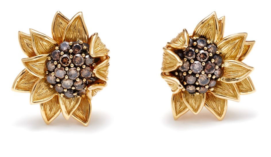 Valentin Magro, A Pair of Colored Diamond and Gold ‘Sunflower’ Earrings