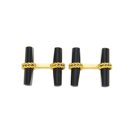 Van Cleef & Arpels Pair of Gold and Black Onyx Cufflinks with Interchangeable Gold Inserts