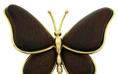 Van Cleef & Arpels Wood Gold Butterfly Pin Brooch Clip