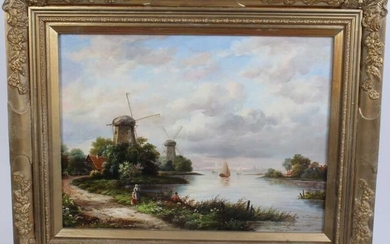Van Peeters, 20th century oil on panel - Dutch canal view, signed, in gilt frame
