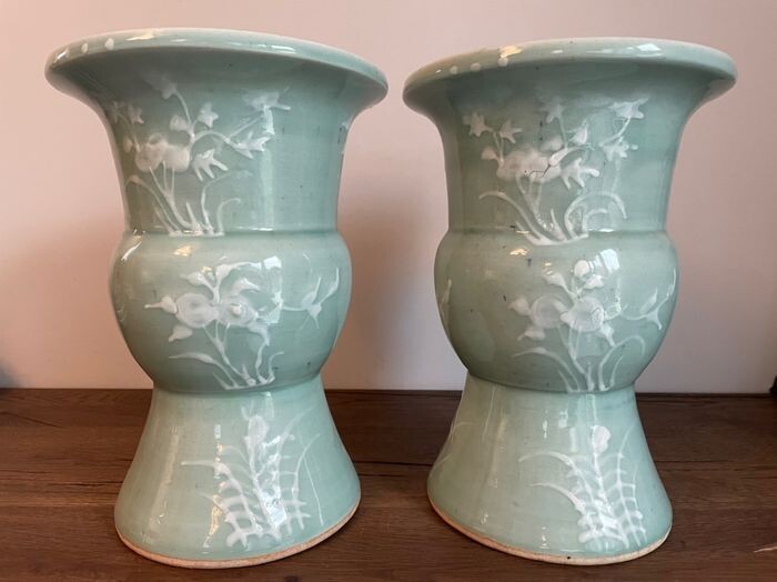 Vases (2) - Porcelain - China - Qing Dynasty (1644-1911)