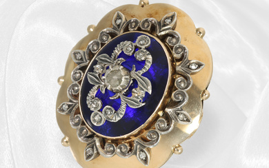 Very decorative, large antique goldsmith's ring with rose cut diamonds and blue coloured stone