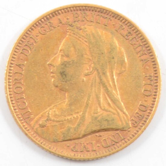 Victoria Veiled Head Gold Full Sovereign, 1894, 8g
