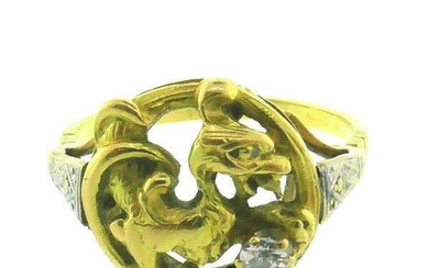 Victorian 18k Yellow Gold Diamond Dragon Rooster