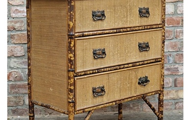 Victorian Aesthetic Movement bamboo and rattan chest of thre...