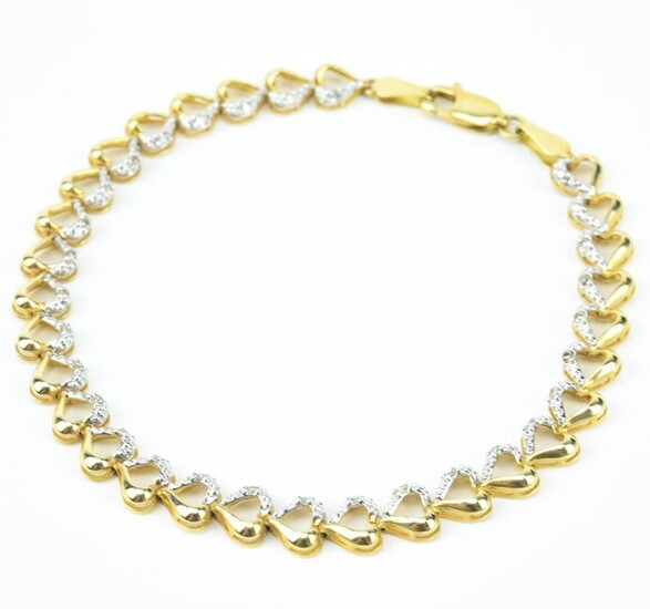 Vintage 14k Gold & Diamond Heart Tennis Bracelet