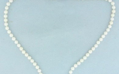 Vintage Cultured Pearl and Diamond V-Drop Necklace in 10k White Gold