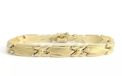 Vintage Geometric Chain Link Bracelet 14K Yellow Gold, 7 Inches, 10.36 Grams