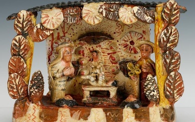 Vintage Ocumicho Mexican Folk Art Pottery Nativity Creche