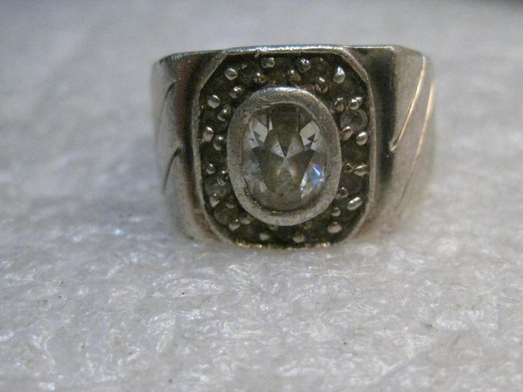 Vintage Sterling Men's Rhinestone Ring, 1960's, Heavy