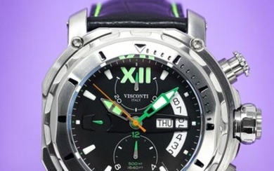Visconti - Full Dive 500 Steel Green Tone Black Leather Strap - KW51-04 - Men - 2011-present