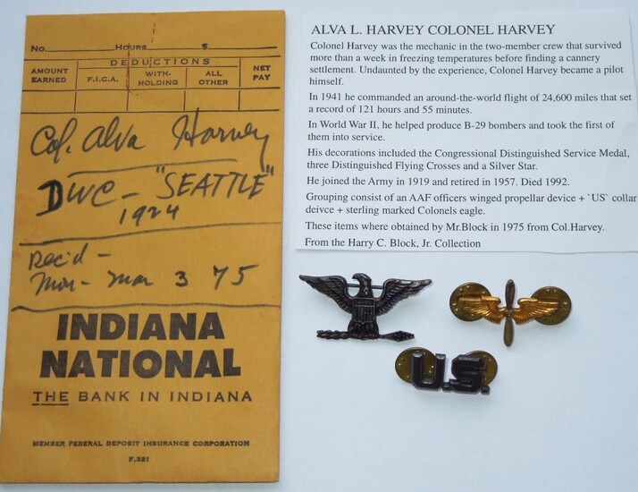 WWII Col. Alva Harvey World Record Holder Insignia Lot