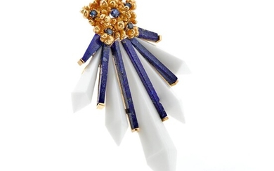 White agate, lapis lazuli and sapphire brooch (Spilla in agata bianca, lapislazuli e zaffiri), Cartier