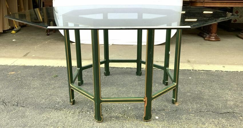 Wood Base Glass Top Octagonal Dining Table