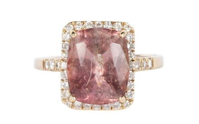 YELLOW GOLD PINK TOURMALINE AND DIAMOND COCKTAIL RING