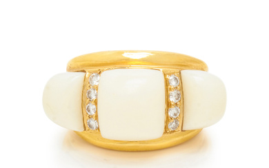 YELLOW GOLD, WHITE CORAL, AND DIAMOND RING