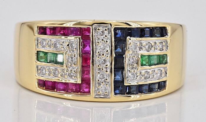Yellow gold - Ring - 1.98 ct Emerald - Diamonds, Sapphires