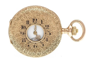half-savonette jump cover ladies pocket watch, 585/000GG, 3 lids gold, marked ''Max Mayer