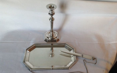 mail tray and candlestick (2) - .800 silver - Italy - Late 20th century