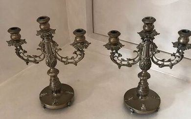pair of English candlesticks (2) - .800 silver - Italy - Late 19th century