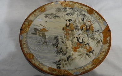 1 Large Japanese Satsuma earthenware dish framed ....