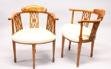 A PAIR OF EDWARDIAN SATINWOOD AND MARQUETRY OPEN