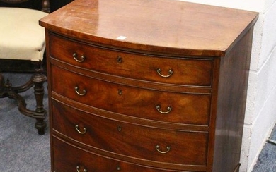 A GEORGE III SMALL MAHOGANY BOWFRONT CHEST, of four