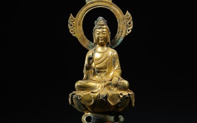 10TH-12TH CENTURY NORTHERN SONG DYNASTY GILT BRONZE SITTING BUDDHA STATUE
