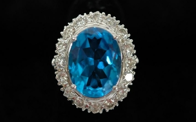 11.20 CT Blue Topaz & Diamond Ring Sz 6