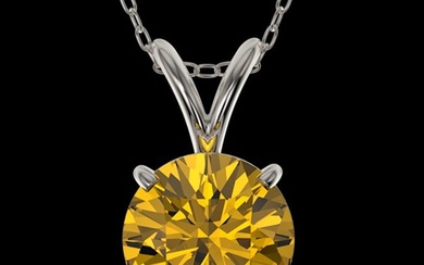 1.27 ctw Certified Intense Yellow Diamond Necklace 10k White Gold