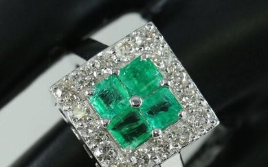 14 K White Gold IGI Certified Emerald & Diamond Ring