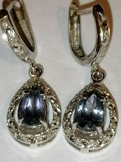 14 K white gold tanzanite & diamond earrings