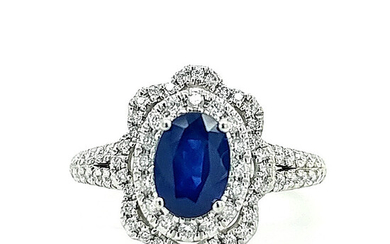 14K White Gold Sapphire and Diamond Cocktail Ring