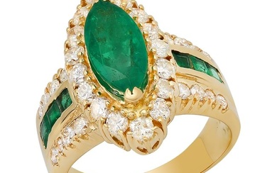 14K Yellow Gold Setting with 2.00ct Emerald Center and 0.47ct Princess cut Emeralds and 1.18ct