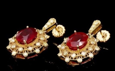 14k Gold 11.23ct Ruby 1.97ct Diamond Earrings